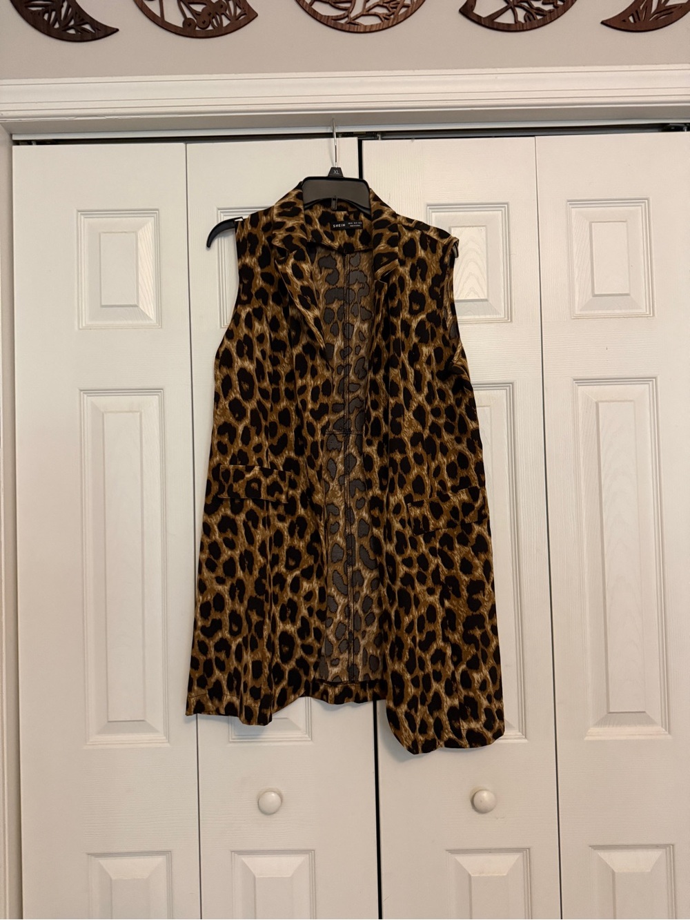 SHEIN Leopard Print Sleeveless Duster Vest - Brown & Black